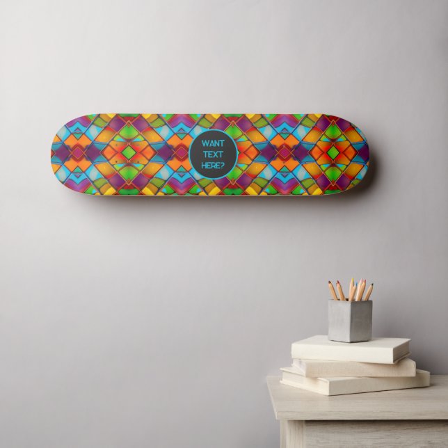 Stained Glass - Colourful Mosaic Tile - Add Text t Skateboard (Wall Art (Horz))