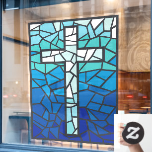 Stained Glass Cross Blue Black White