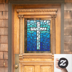 Stained Glass Cross Blue Black White