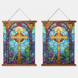 Stained Glass Cross Hanging Tapestry