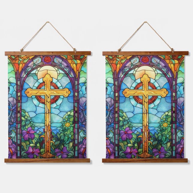 Stained Glass Cross  Hanging Tapestry (Double)