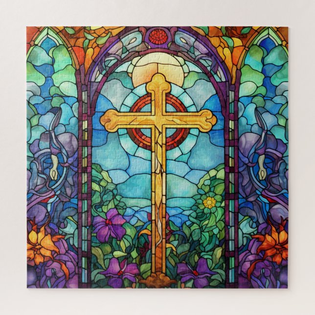 Stained Glass Cross  Jigsaw Puzzle (Vertical)