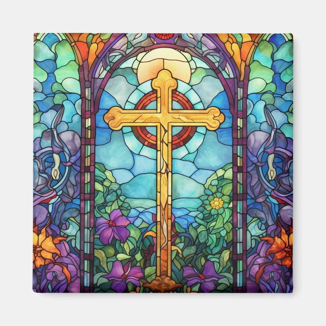Stained Glass Cross  Magnet (Front)