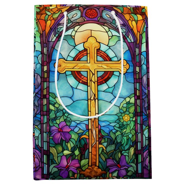 Stained Glass Cross  Medium Gift Bag (Front)