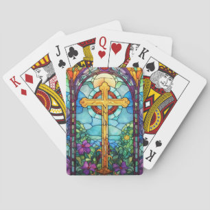 Stained Glass Cross Playing Cards