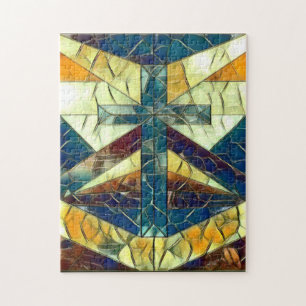 Stained Glass Cross Window Jigsaw Puzzle