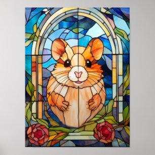 Stained Glass Cute Hamster Floral Art Poster
