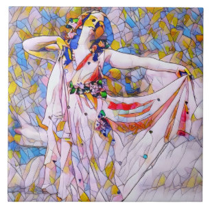 Stained Glass Dancer in Flowing Dress Ceramic Tile