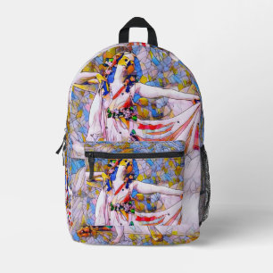 Stained Glass Dancer in Flowing Dress Printed Backpack