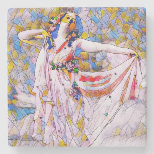 Stained Glass Dancer in Flowing Dress Stone Coaster