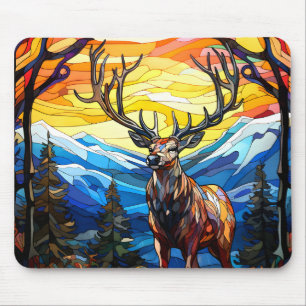 Stained Glass Deer in a Forest Mouse Pad