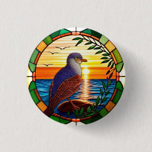 Stained Glass Design Featuring Bird on Rock 3 Cm Round Badge
