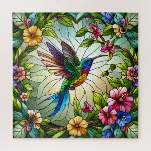 Stained Glass Design of Hummingbird Jigsaw Puzzle