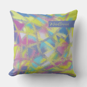 Stained glass design, purple yellow blue Monogram Cushion