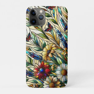 Stained Glass Design Wildflowers and Butterflies iPhone 11 Pro Case