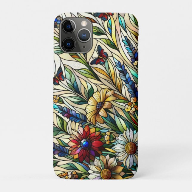 Stained Glass Design Wildflowers and Butterflies Case-Mate iPhone Case (Back)
