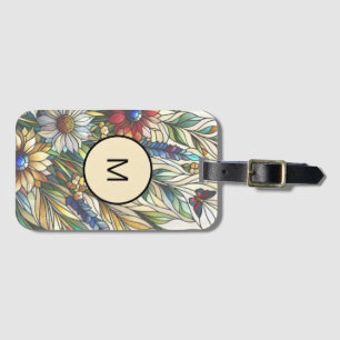 Stained Glass Design Wildflowers Field Monogram Luggage Tag
