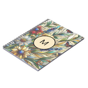 Stained Glass Design Wildflowers Field Monogram Notebook