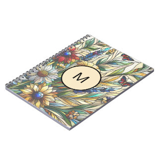 Stained Glass Design Wildflowers Field Monogram Notebook