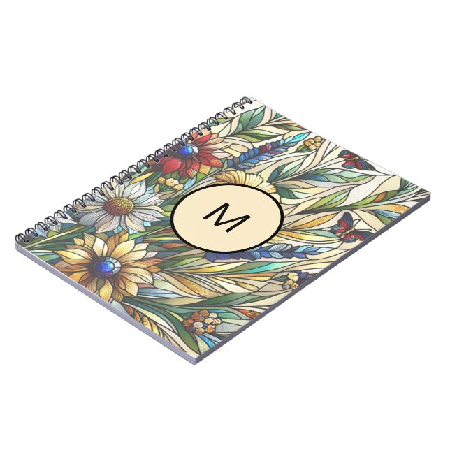 Stained Glass Design Wildflowers Field Monogram Notebook (Left Side)