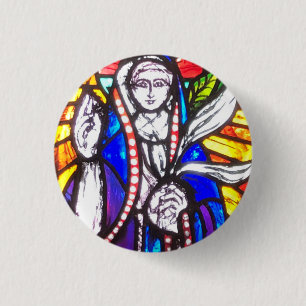 Stained Glass Design with Religious Figure. 3 Cm Round Badge