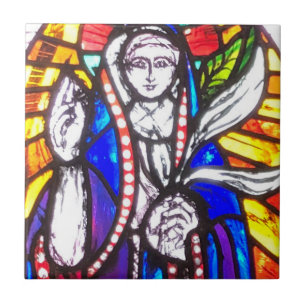 Stained Glass Design with Religious Figure. Ceramic Tile