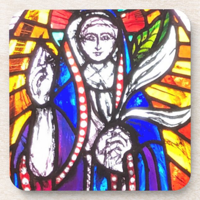 Stained Glass Design with Religious Figure. Coaster (Front)