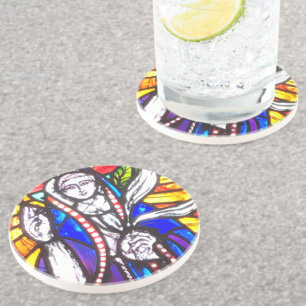 Stained Glass Design with Religious Figure. Coaster