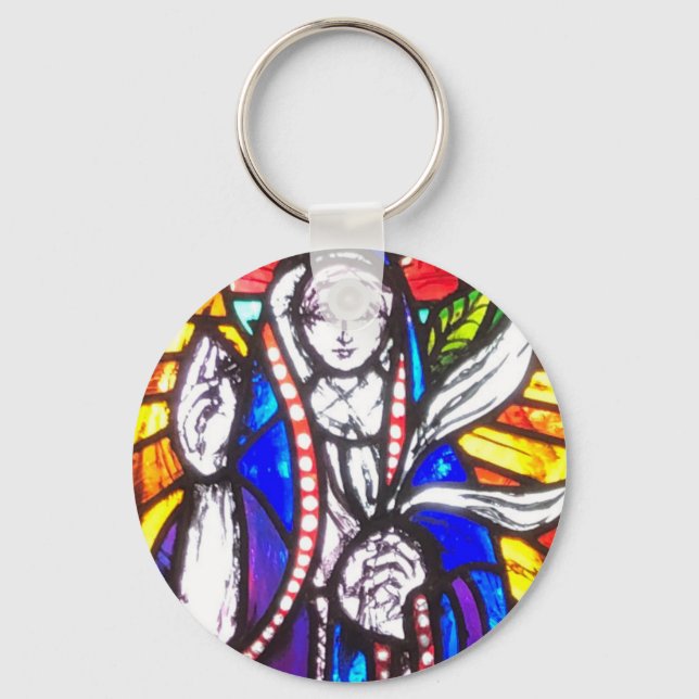 Stained Glass Design with Religious Figure. Key Ring (Front)