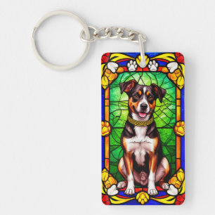 Stained Glass Dog Portrait Key Ring