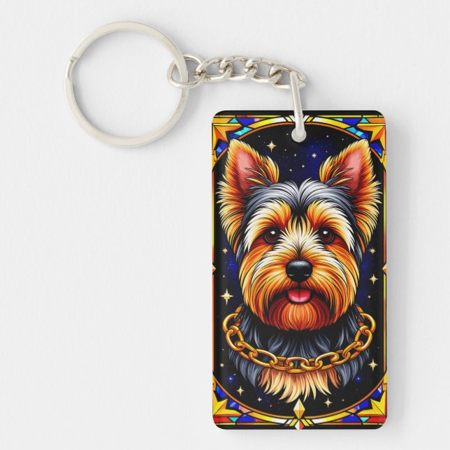 Stained Glass Dog with a Starry Background Key Ring (Front)