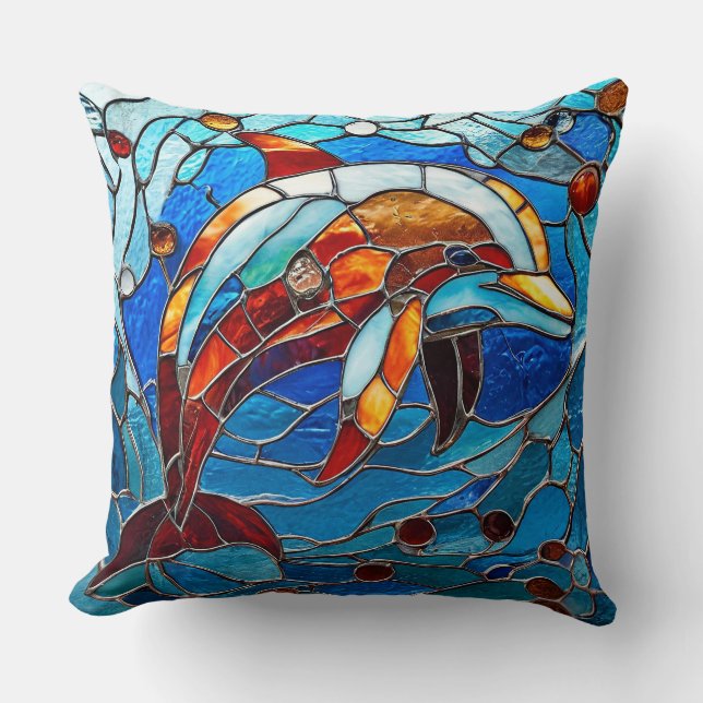 Stained glass dolphin cushion (Front)