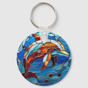 Stained glass dolphin key ring