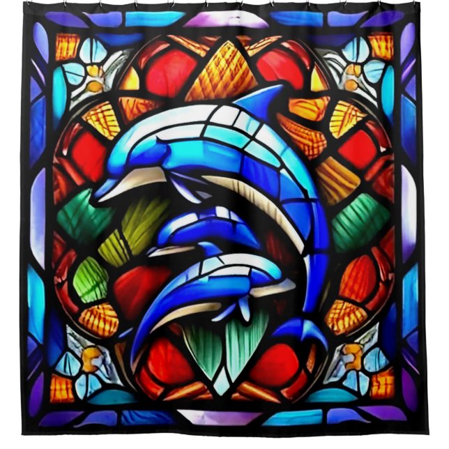 Stained Glass Dolphin's 2 Shower Curtain (Front)