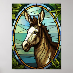 Stained Glass Donkey Portrait Poster