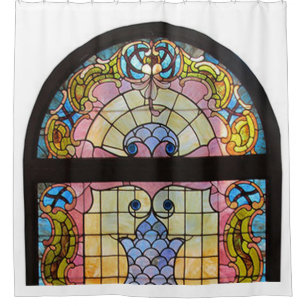 STAINED GLASS DOOR SHOWER CURTAIN