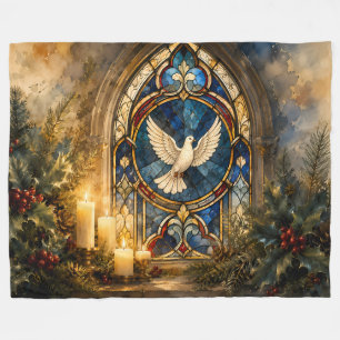 Stained Glass Dove Christmas Window Fleece Blanket