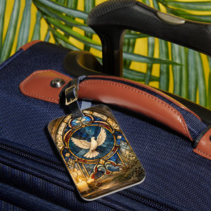 Stained Glass Dove Christmas Window Luggage Tag