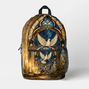 Stained Glass Dove Christmas Window Printed Backpack