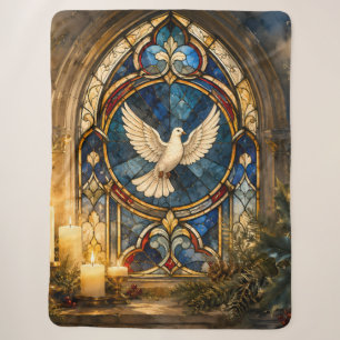 Stained Glass Dove Christmas Window Sherpa Blanket