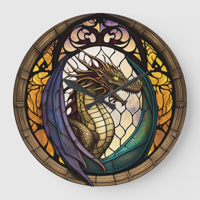 Stained Glass Dragon Design Clock (Front)