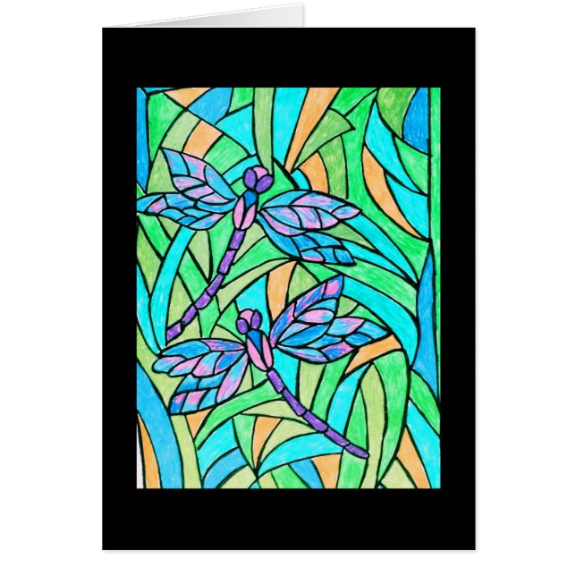 Stained Glass Dragonflies Card (Front)