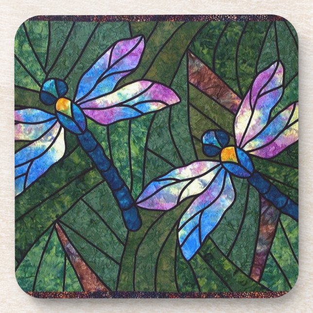 Stained Glass Dragonflies Coaster (Front)