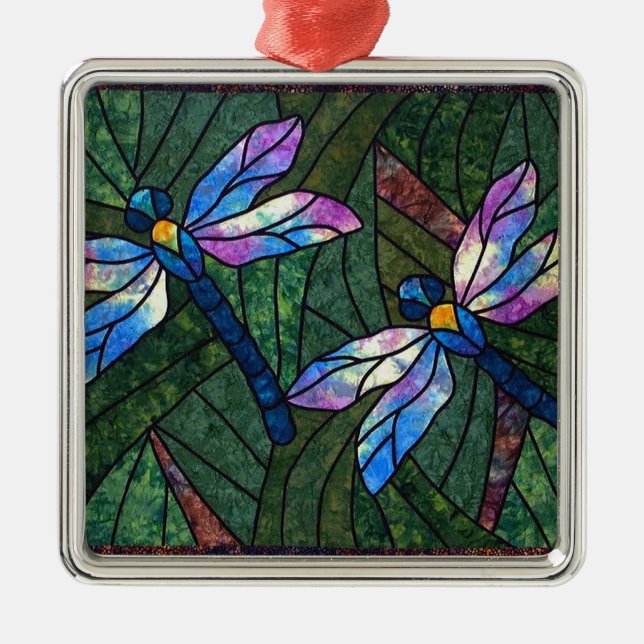 Stained Glass Dragonflies Metal Ornament (Front)