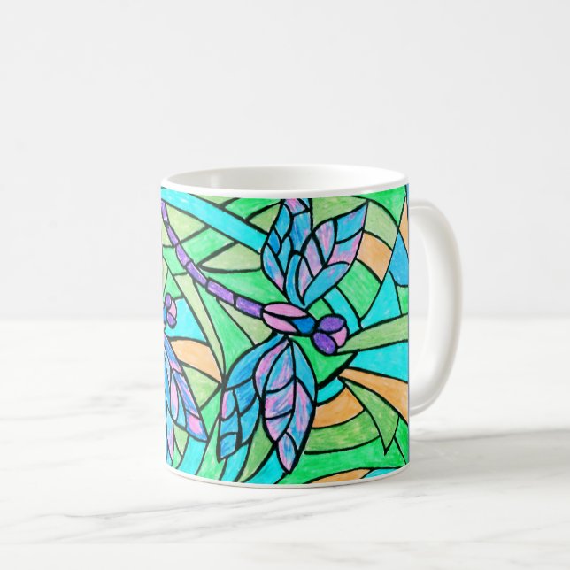 Stained Glass Dragonflies Mug (Front Right)
