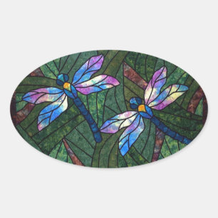 Stained Glass Dragonflies Oval Sticker