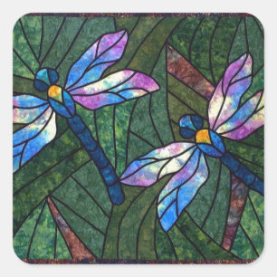 Stained Glass Dragonflies Square Sticker