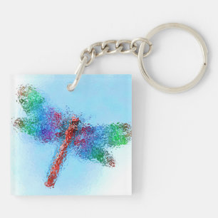Stained Glass Dragonfly Art (blue) Key Ring