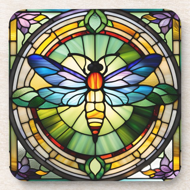 Stained Glass Dragonfly Coaster (Front)