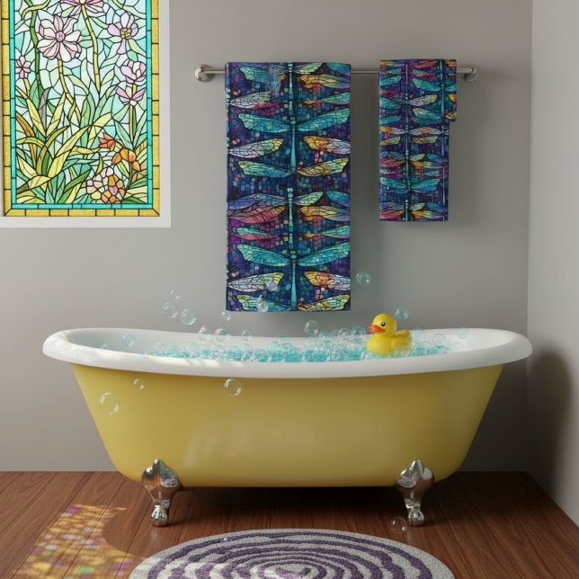 Stained Glass Dragonfly Design Bath Towel Set (Creator Uploaded)
